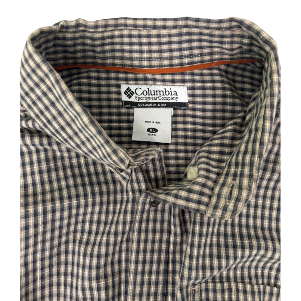 Columbia Men's Long Sleeve Button Down Shirt XL Micro Check Tan Black XM7938 - Picture 3 of 7